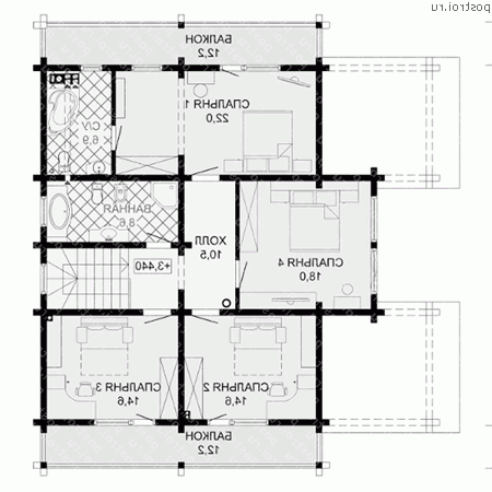 G-214-1D проект двухэтажного деревянного дома из бруса размером 9 на 12  - 2-й этаж
