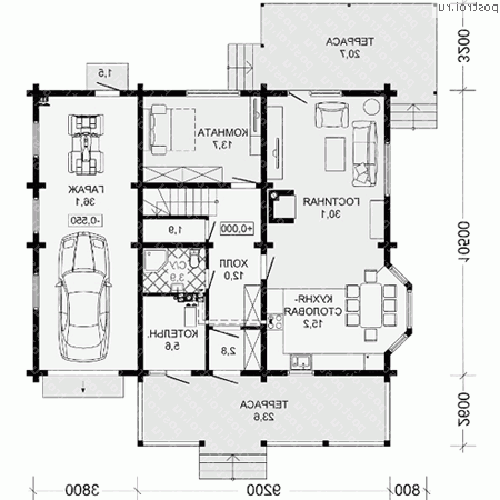 G-216-1D проект одноэтажного деревянного дома из бруса с мансардой и гаражом размером 14 на 11  - 1-й этаж