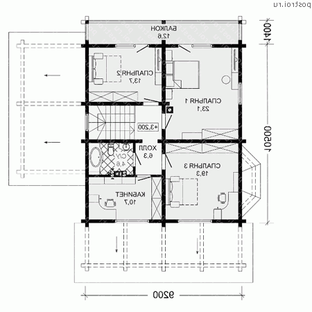G-216-1D проект одноэтажного деревянного дома из бруса с мансардой и гаражом размером 14 на 11  - мансарда