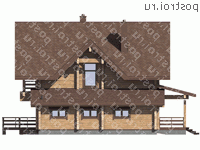 G-216-1D проект одноэтажного деревянного дома из бруса с мансардой и гаражом размером 14 на 11  - вид справа