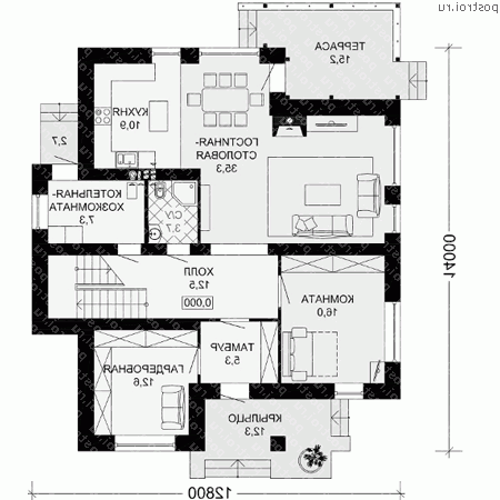 G-221-3P проект двухэтажного дома из пенобетона размером 13 на 14 - 1-й этаж