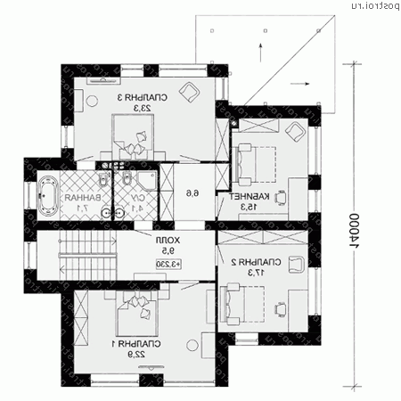 G-221-3P проект двухэтажного дома из пенобетона размером 13 на 14 - 2-й этаж