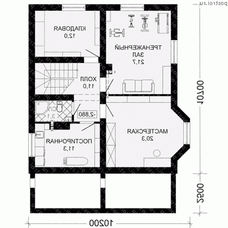 G-244-1D проект двухэтажного деревянного дома из бруса с цоколем и мансардой размером 13 на 10  - цоколь