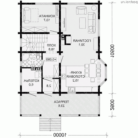 G-244-1D проект двухэтажного деревянного дома из бруса с цоколем и мансардой размером 13 на 10  - 1-й этаж
