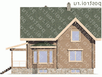 G-244-1D проект двухэтажного деревянного дома из бруса с цоколем и мансардой размером 13 на 10  - вид слева