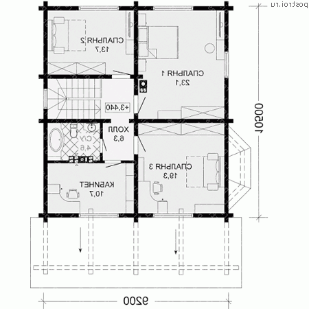 G-244-1D проект двухэтажного деревянного дома из бруса с цоколем и мансардой размером 13 на 10  - мансарда