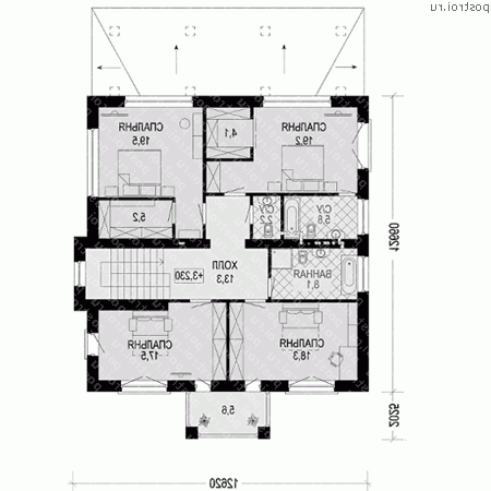 G-249-1K проект двухэтажного дома из кирпича размером 13 на 13 - 2-й этаж G-249-1K проект двухэтажного дома из кирпича размером 13 на 13 - 2-й этаж