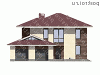 G-253-2P проект двухэтажного коттеджа из пеноблоков с гаражом размером 17 на 15 - вид спереди