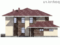 G-253-2P проект двухэтажного коттеджа из пеноблоков с гаражом размером 17 на 15 - вид справа