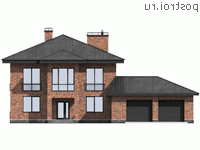 G-303-1P проект двухэтажного коттеджа из пенобетона с гаражом размером 21 на 17 - вид спереди