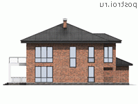 G-303-1P проект двухэтажного коттеджа из пенобетона с гаражом размером 21 на 17 - вид справа