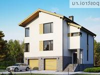 G-306-2P проект двухэтажного коттеджа из пенобетона с цоколем и гаражом размером 12 на 12 