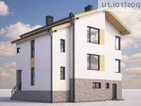 G-306-2P проект двухэтажного коттеджа из пенобетона с цоколем и гаражом размером 12 на 12 