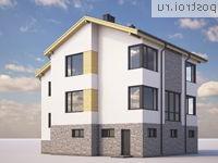 G-306-2P проект двухэтажного коттеджа из пенобетона с цоколем и гаражом размером 12 на 12 