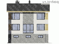 G-306-2P проект двухэтажного коттеджа из пенобетона с цоколем и гаражом размером 12 на 12  - вид справа