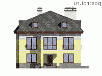 G-368-1P проект двухэтажного дома из газобетона с мансардой размером 13 на 13 - вид спереди G-368-1P проект двухэтажного дома из газобетона с мансардой размером 13 на 13 - вид спереди