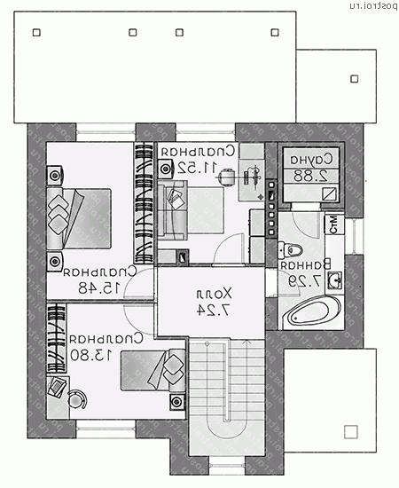 H-123-1K проект двухэтажного дома из кирпича размером 13 на 9  - 2-й этаж