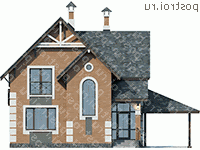 H-123-2K проект двухэтажного дома из кирпича с гаражом размером 13 на 13  - вид спереди