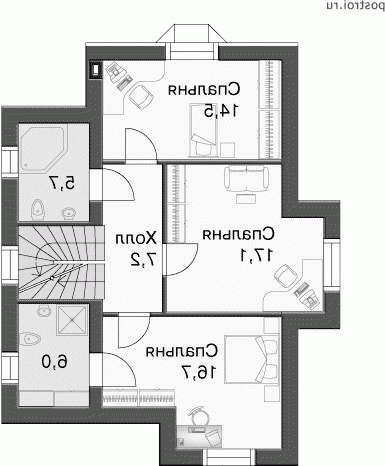 H-137-1P проект двухэтажного дома из газобетона размером 11 на 9 - 2-й этаж