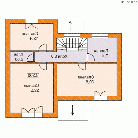 H-144-1P проект двухэтажного дома из газобетона размером 10 на 11 - 2-й этаж