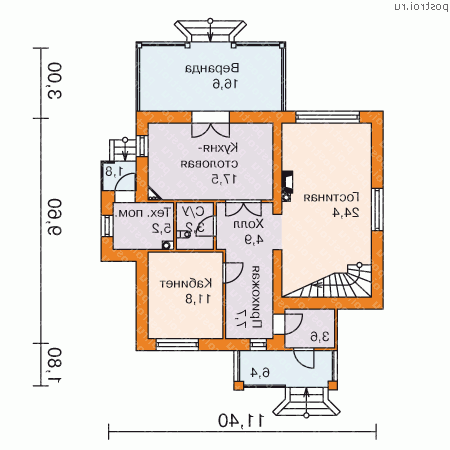 H-145-1K проект двухэтажного дома из кирпича размером 15 на 11 - 1-й этаж H-145-1K проект двухэтажного дома из кирпича размером 15 на 11 - 1-й этаж