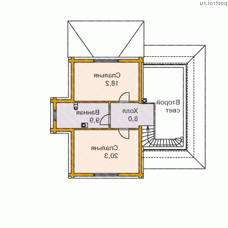 H-145-1K проект двухэтажного дома из кирпича размером 15 на 11 - 2-й этаж H-145-1K проект двухэтажного дома из кирпича размером 15 на 11 - 2-й этаж