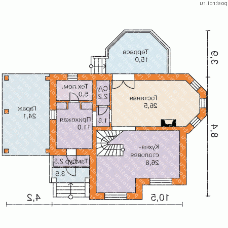 H-147-1P проект двухэтажного дома из газобетона с гаражом размером 12 на 15 - 1-й этаж