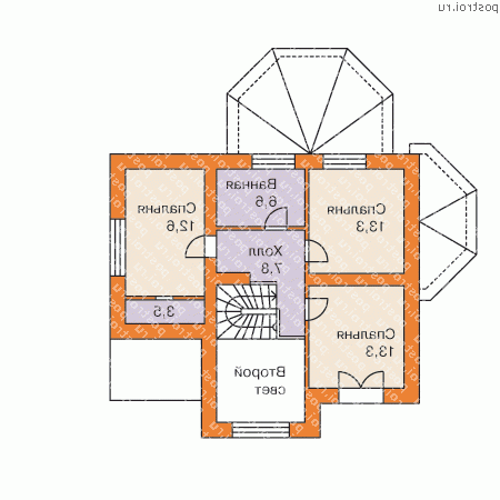 H-147-1P проект двухэтажного дома из газобетона с гаражом размером 12 на 15 - 2-й этаж