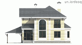 H-147-1P проект двухэтажного дома из газобетона с гаражом размером 12 на 15 - вид спереди