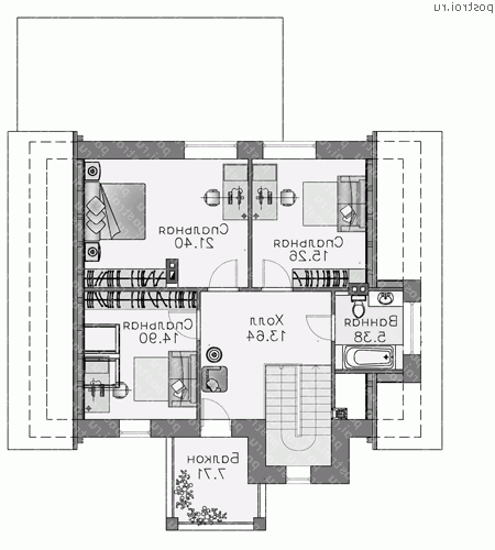 H-180-1P проект одноэтажного дома из пеноблоков с мансардой размером 15 на 11 - мансарда H-180-1P проект одноэтажного дома из пеноблоков с мансардой размером 15 на 11 - мансарда