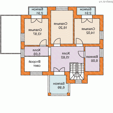 H-181-1P проект двухэтажного дома из пеноблоков с мансардой размером 10 на 11 - 2-й этаж