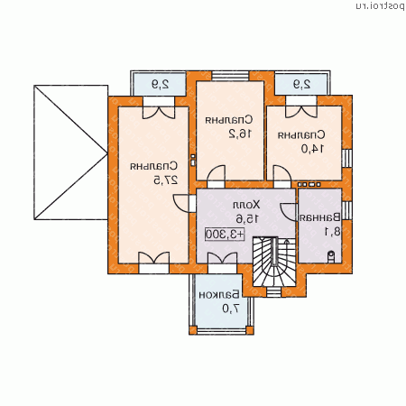 H-181-2P проект двухэтажного дома из пеноблоков с мансардой размером 11 на 12  - 2-й этаж