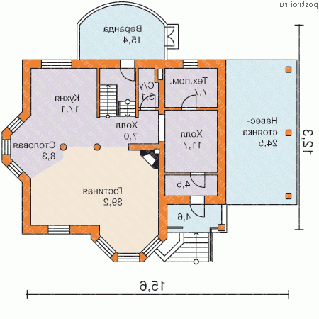 H-208-1P проект двухэтажного дома из газобетона с гаражом размером 12 на 16  - 1-й этаж