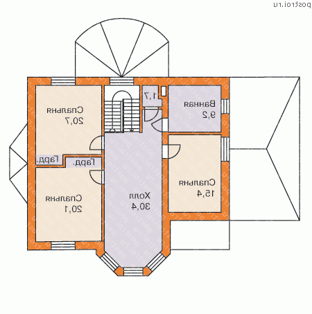 H-208-1P проект двухэтажного дома из газобетона с гаражом размером 12 на 16  - 2-й этаж