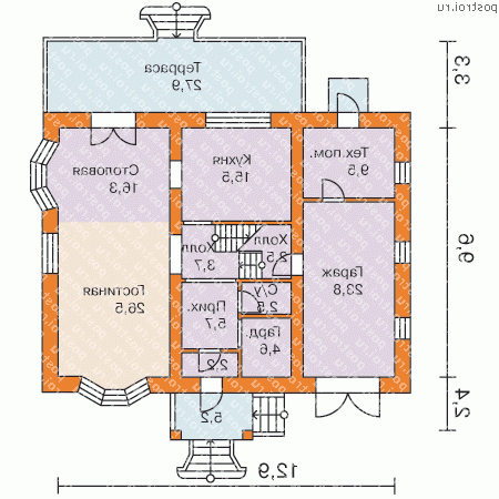 H-216-1P проект двухэтажного дома из пенобетона с гаражом размером 15 на 13 - 1-й этаж