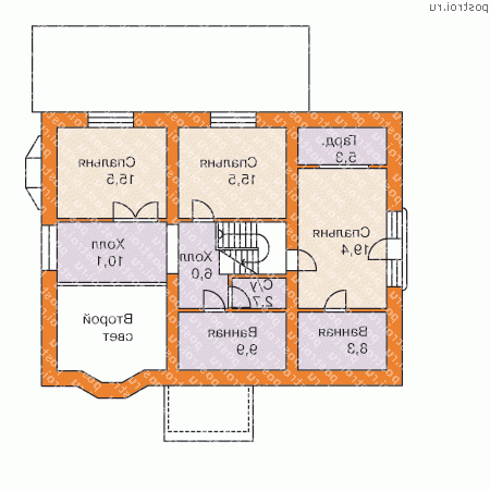 H-216-1P проект двухэтажного дома из пенобетона с гаражом размером 15 на 13 - 2-й этаж