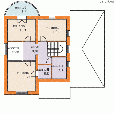 H-253-1P проект двухэтажного коттеджа из пеноблоков с цоколем и гаражом размером 10 на 13  - 2-й этаж