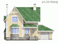 H-253-1P проект двухэтажного коттеджа из пеноблоков с цоколем и гаражом размером 10 на 13  - вид спереди