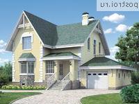 H-253-1P проект двухэтажного коттеджа из пеноблоков с цоколем и гаражом размером 10 на 13 