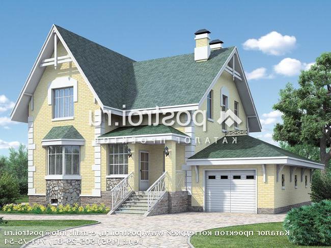 H-253-1P проект двухэтажного коттеджа из пеноблоков с цоколем и гаражом размером 10 на 13 