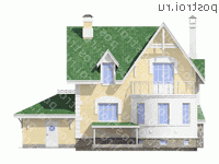 H-253-1P проект двухэтажного коттеджа из пеноблоков с цоколем и гаражом размером 10 на 13  - вид сзади