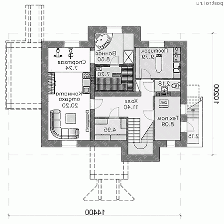 H-259-1P проект двухэтажного коттеджа из пеноблоков с цоколем размером 10 на 14  - цоколь