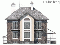 H-259-1P проект двухэтажного коттеджа из пеноблоков с цоколем размером 10 на 14  - вид сзади