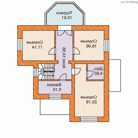 H-270-1P проект двухэтажного дома из пеноблоков с цоколем размером 11 на 11 - 2-й этаж H-270-1P проект двухэтажного дома из пеноблоков с цоколем размером 11 на 11 - 2-й этаж