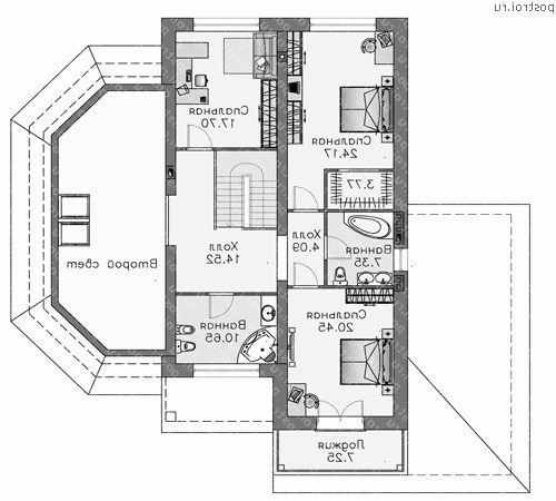 H-306-1K проект двухэтажного коттеджа из кирпича с гаражом размером 17 на 17 - 2-й этаж H-306-1K проект двухэтажного коттеджа из кирпича с гаражом размером 17 на 17 - 2-й этаж