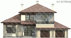 H-306-1K проект двухэтажного коттеджа из кирпича с гаражом размером 17 на 17 - вид спереди H-306-1K проект двухэтажного коттеджа из кирпича с гаражом размером 17 на 17 - вид спереди