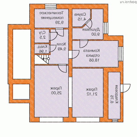 H-326-1P проект двухэтажного дома из пенобетона с цоколем и гаражом размером 13 на 13 - цоколь