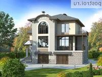 H-326-1P проект двухэтажного дома из пенобетона с цоколем и гаражом размером 13 на 13