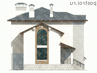 H-326-1P проект двухэтажного дома из пенобетона с цоколем и гаражом размером 13 на 13 - вид справа