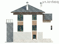 H-326-1P проект двухэтажного дома из пенобетона с цоколем и гаражом размером 13 на 13 - вид сзади